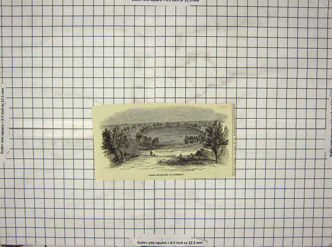 Original Old Antique Print Danish Encampment Swinshead Lincolnshire England