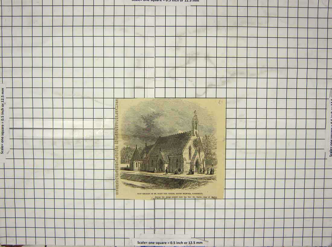 Original Old Antique Print New Church St. Mary Virgin South Milford Yorkshire