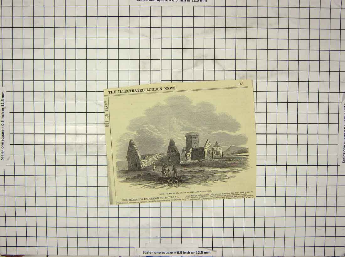 Old Antique Print Ruins St. Oran'S Chapel Cathedral Iona Scotland Queen