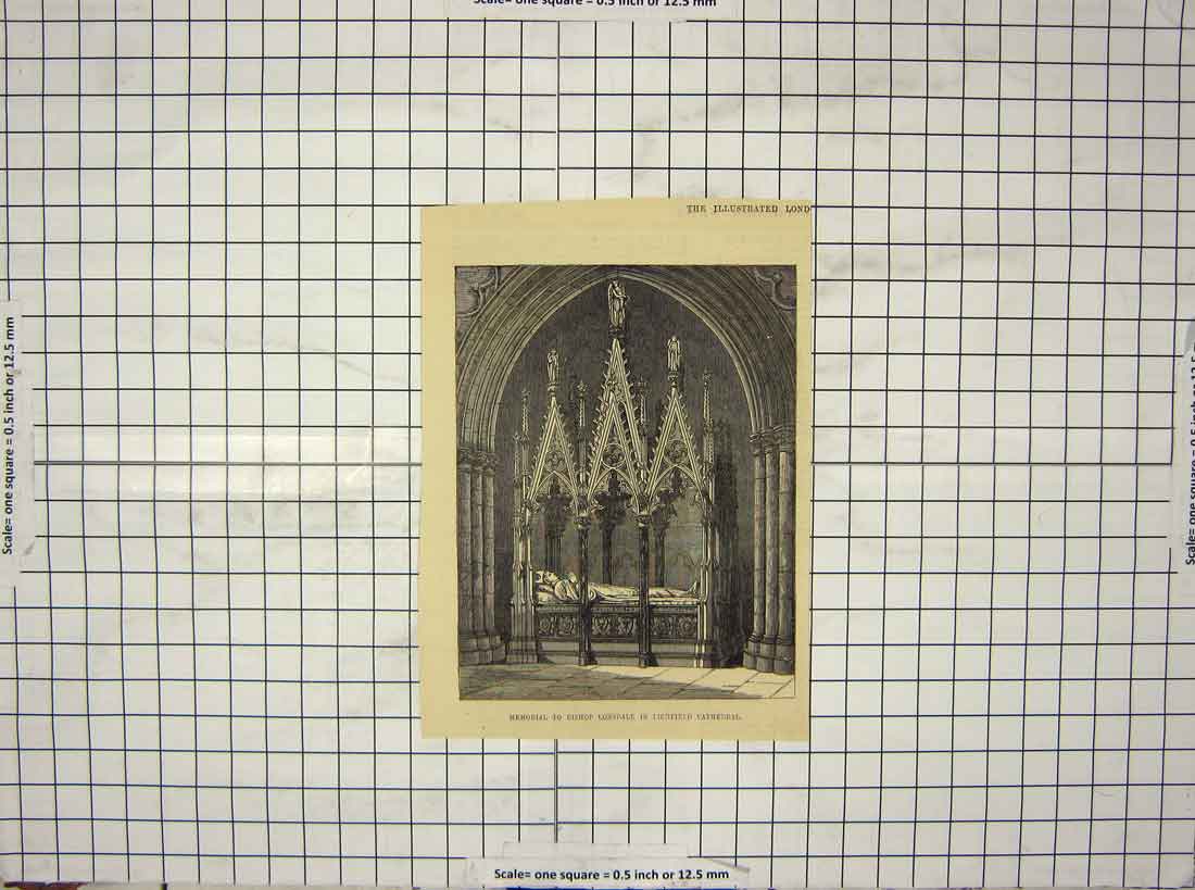 Original Old Antique Print Memorial Bishop Lonsdale Lichfield Cathedral England