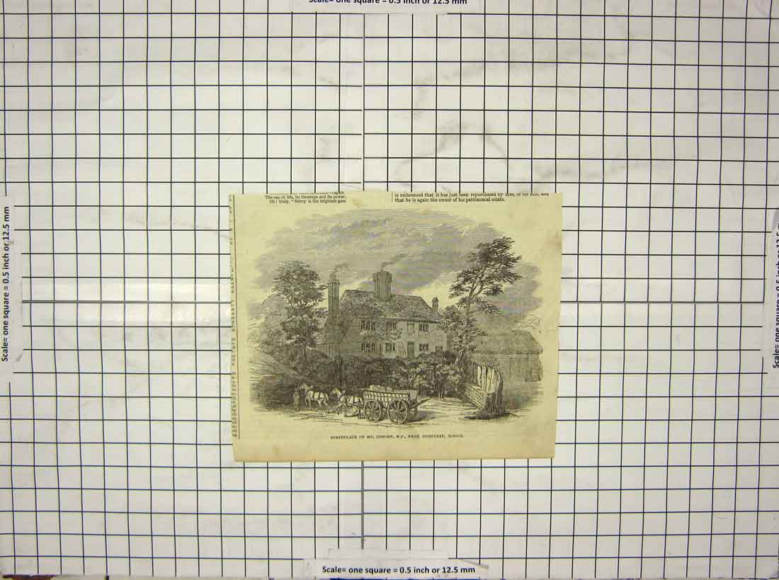 Original Old Antique Print Birthplace Mr. Cobden M.P. Midhurst Sussex England