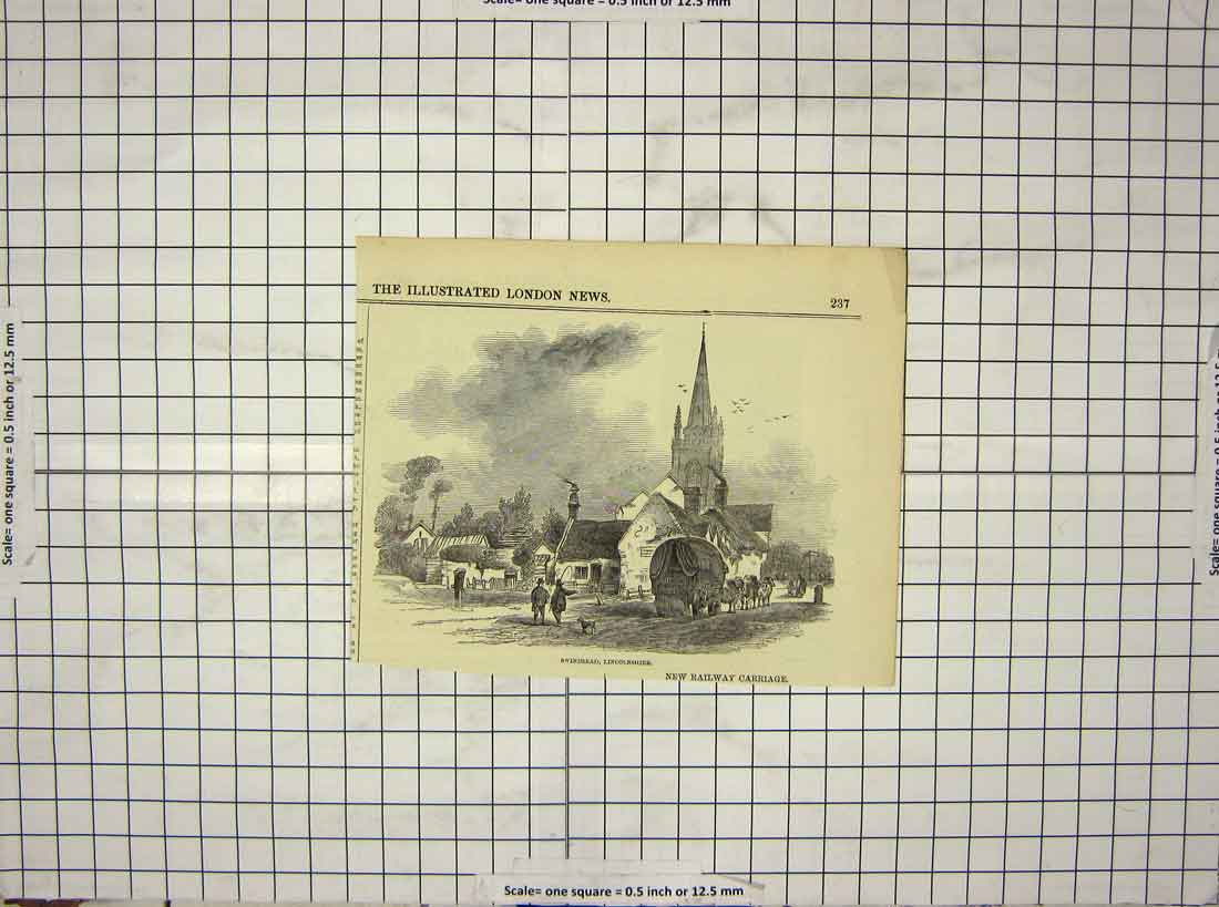 Original Old Antique Print Exterior Swinshead Lincolnshire England Architecture