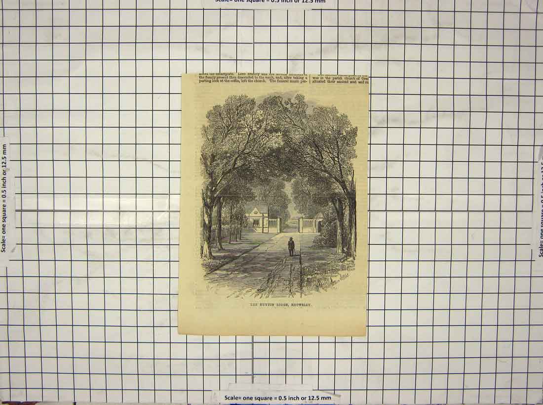 Original Old Antique Print View Huyton Lodge Knowsley Trees Gate