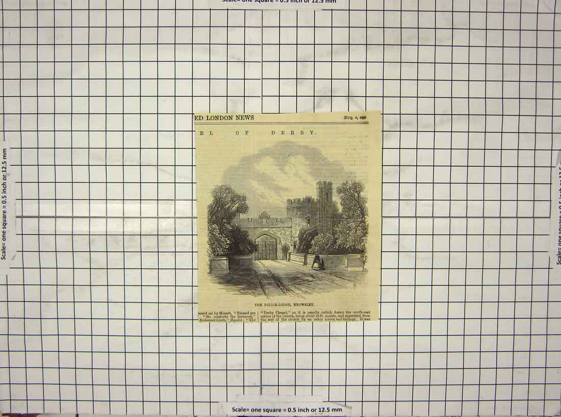 Original Old Antique Print 1869 View Police Lodge Knowsley Architecture 19th
