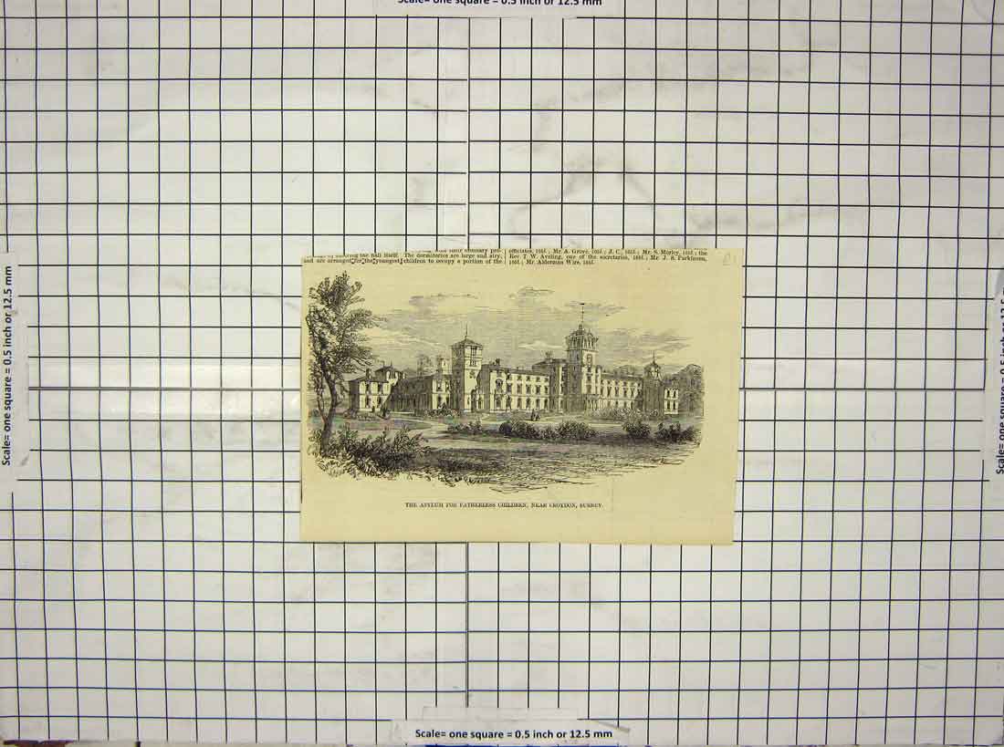 Original Old Antique Print Asylum Fatherless Children Croydon Surrey England