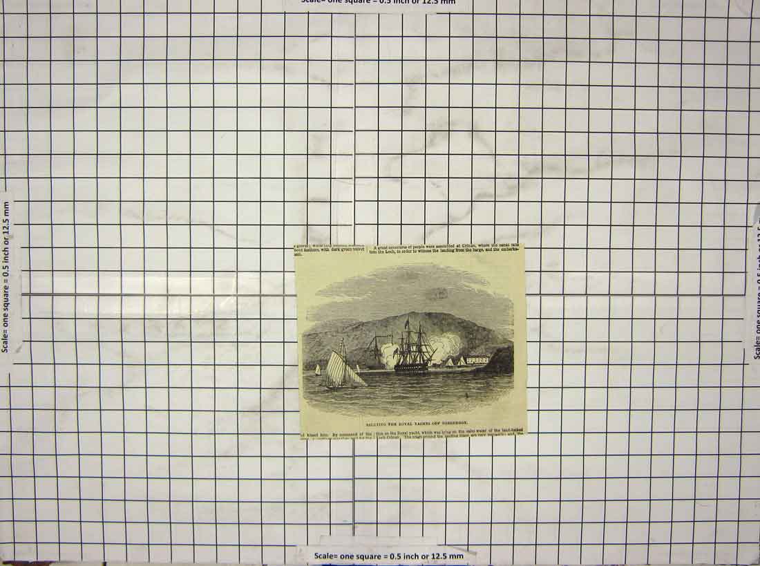 Original Old Antique Print Scene Saluting Royal Yachts Tobermory Ships