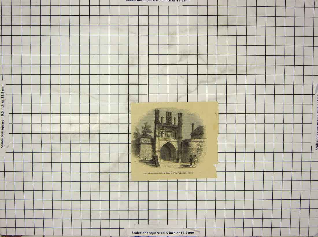 Original Old Antique Print Remains Gate-House Wolsey College Ipswch England