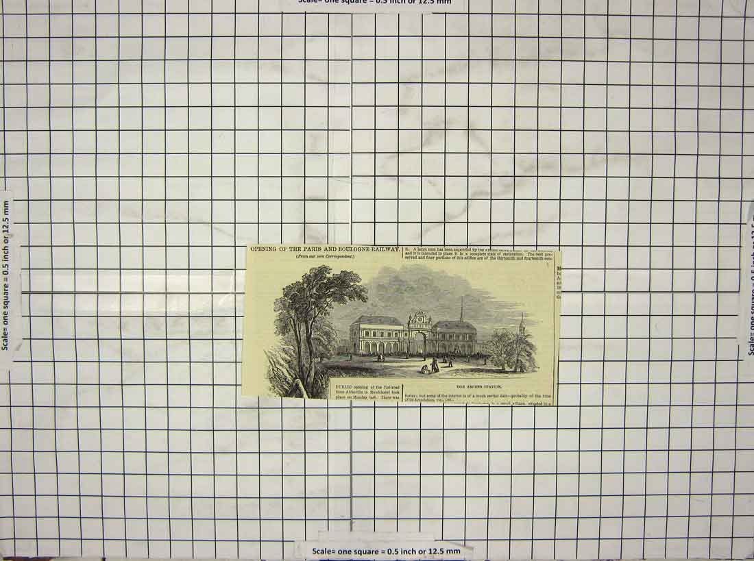 Original Old Antique Print Paris Boulogne Railway View Amiens Station Building