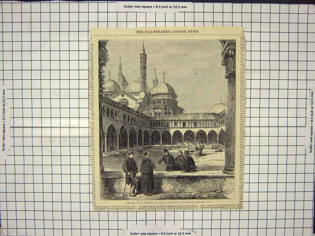 Original Old Antique Print Convent St. Antonio Italian Military Post
