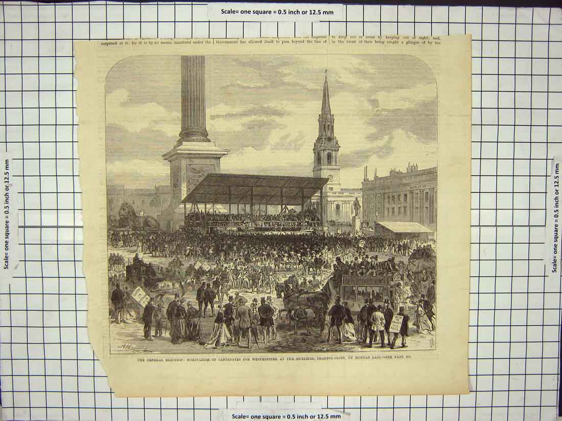 Original Old Antique Print General Election Westminister At Hustings