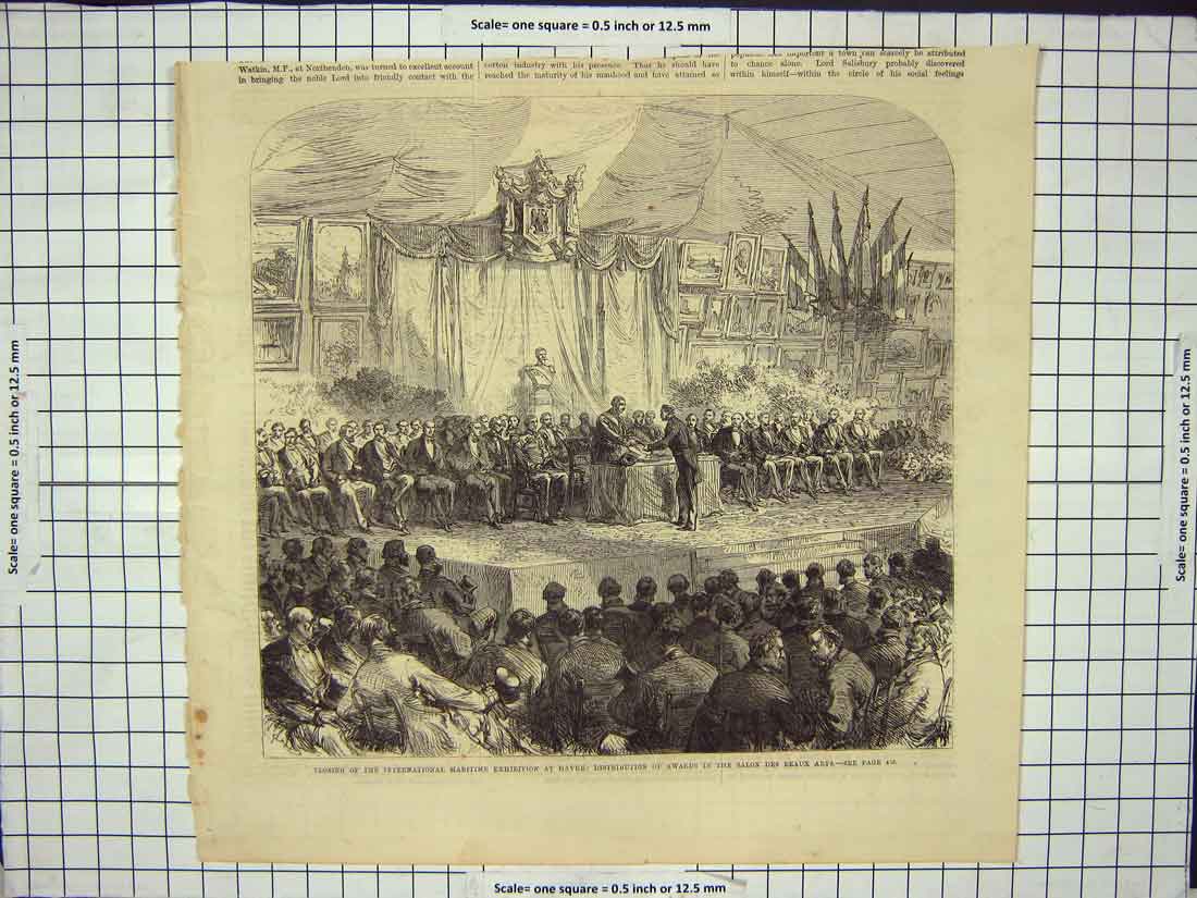 Original Old Antique Print Closing International Exhibition At Havre