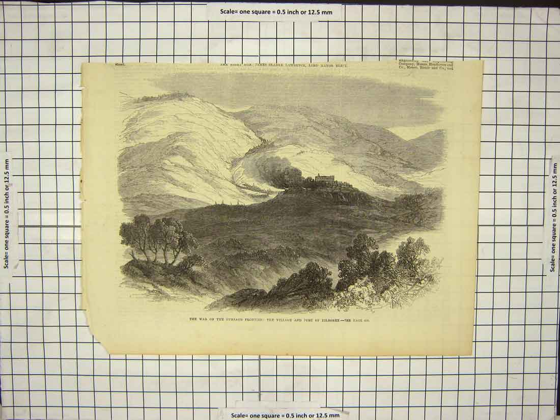Original Old Antique Print War On Punjaub Frontier Fort Dilboree