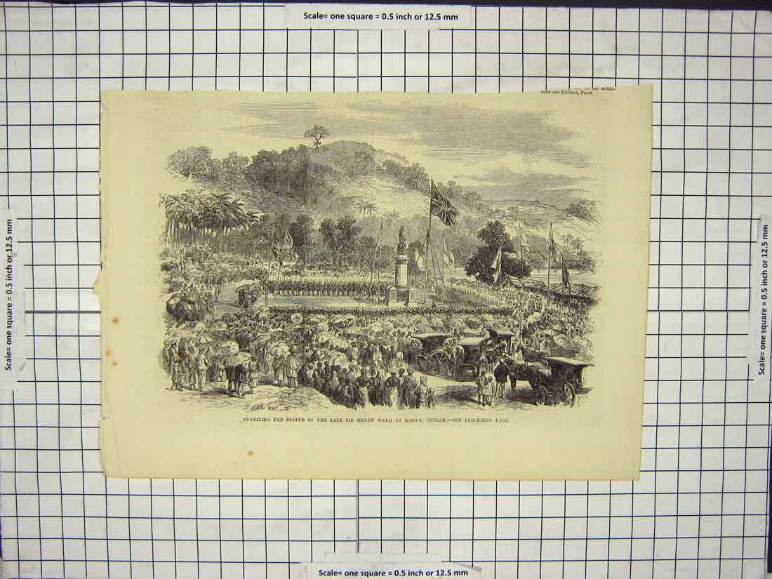 Original Old Antique Print Unveiling Statue Late Sir Henry Ward