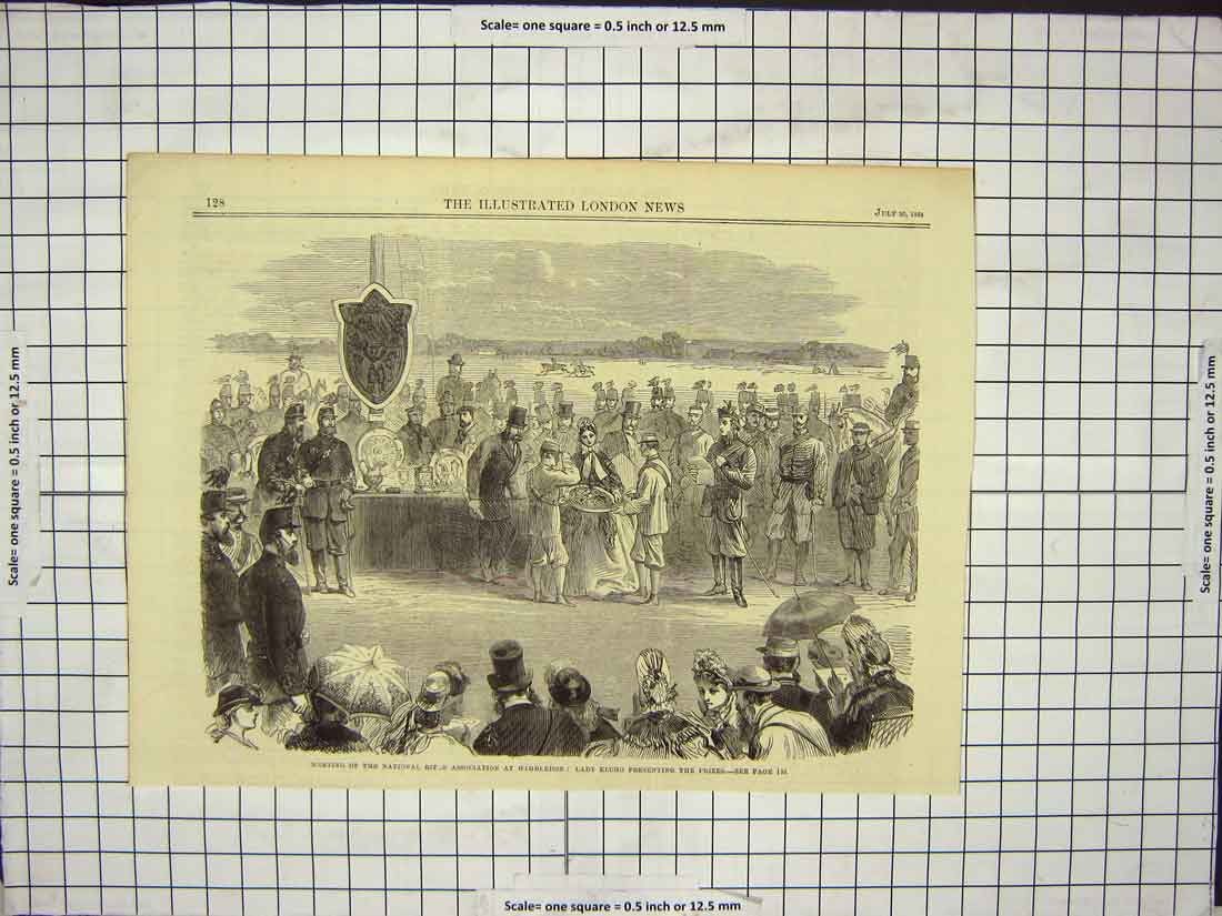 Original Old Antique Print Meeting National Rifle Wimbledon