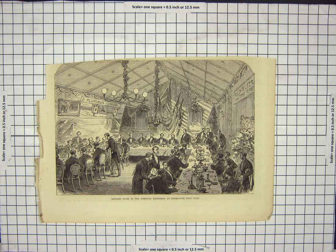 Original Old Antique Print Banquet Given To American Yachtsmen Cowe