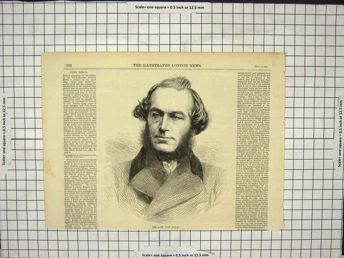 Original Old Antique Print Late John Leech Born In Surrey