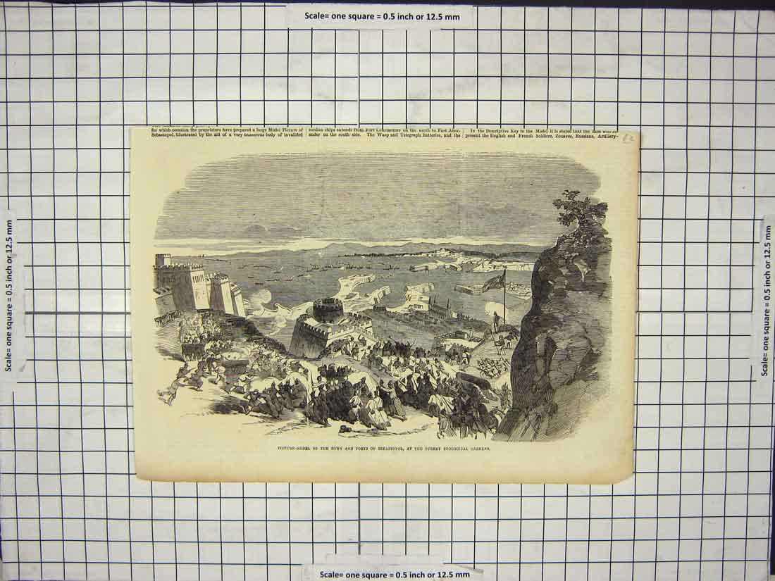 Original Old Antique Print Picture Model Town And Forts Sebastopol