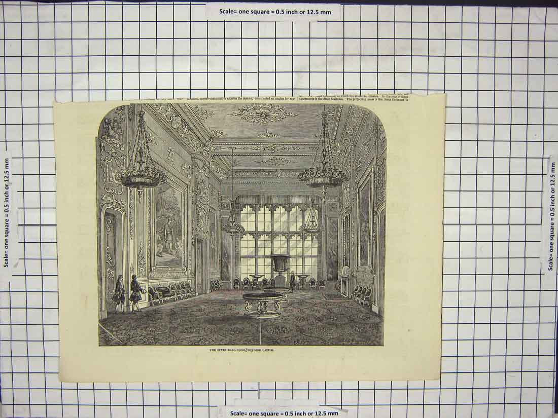Original Old Antique Print State Ball-Room Windsor Castle Prit