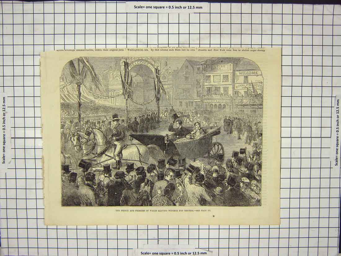 Original Old Antique Print Prince And Princess Wales Leave Windsor Castle