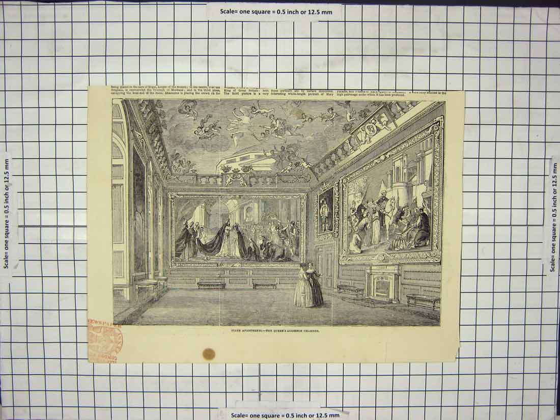 Original Old Antique Print State Apartments Queen Audience Chamber
