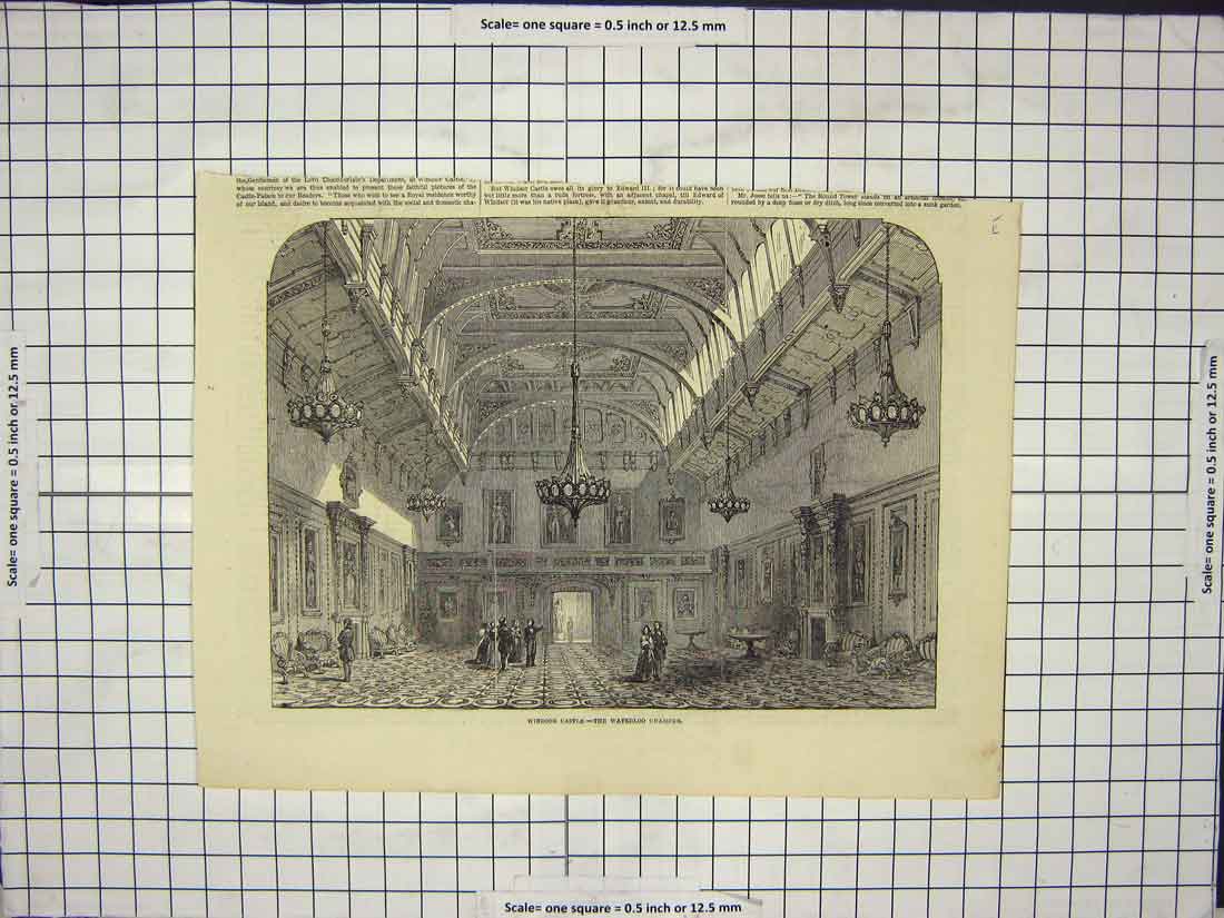 Original Old Antique Print Windsor Castle Waterloo Chamber