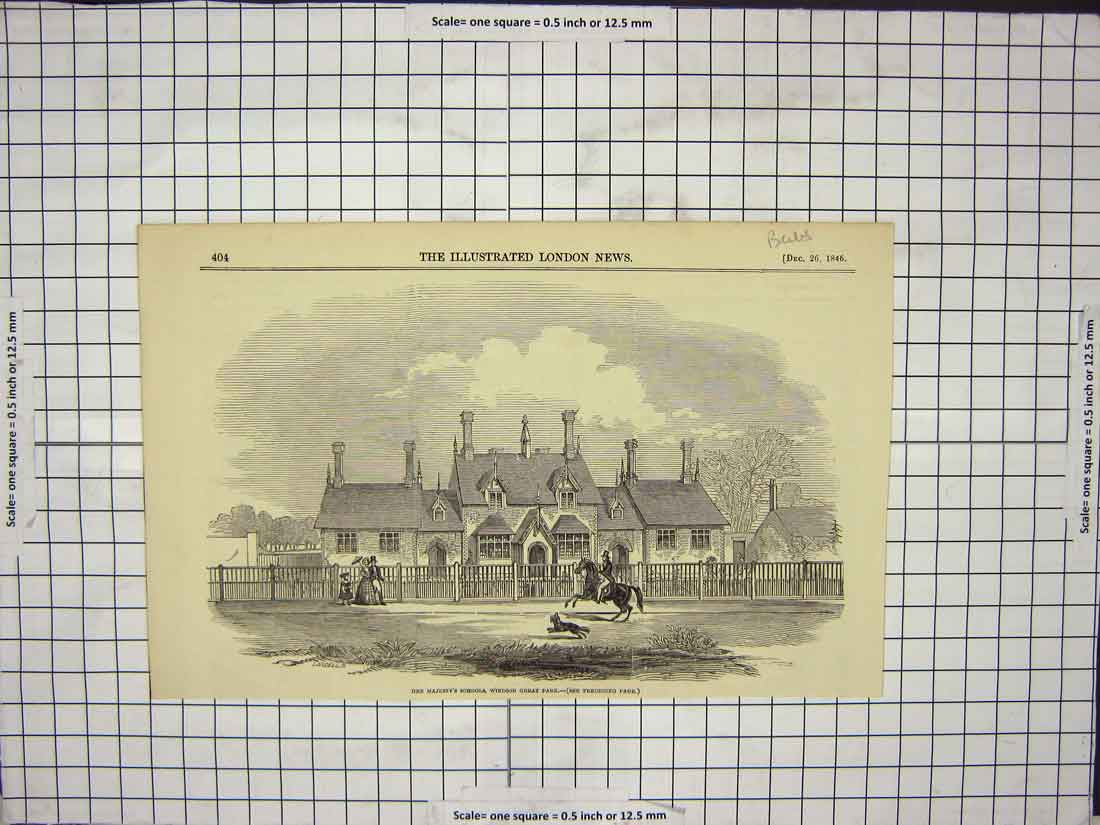 Original Old Antique Print Her Majesty'S Schools Windsor Great Park