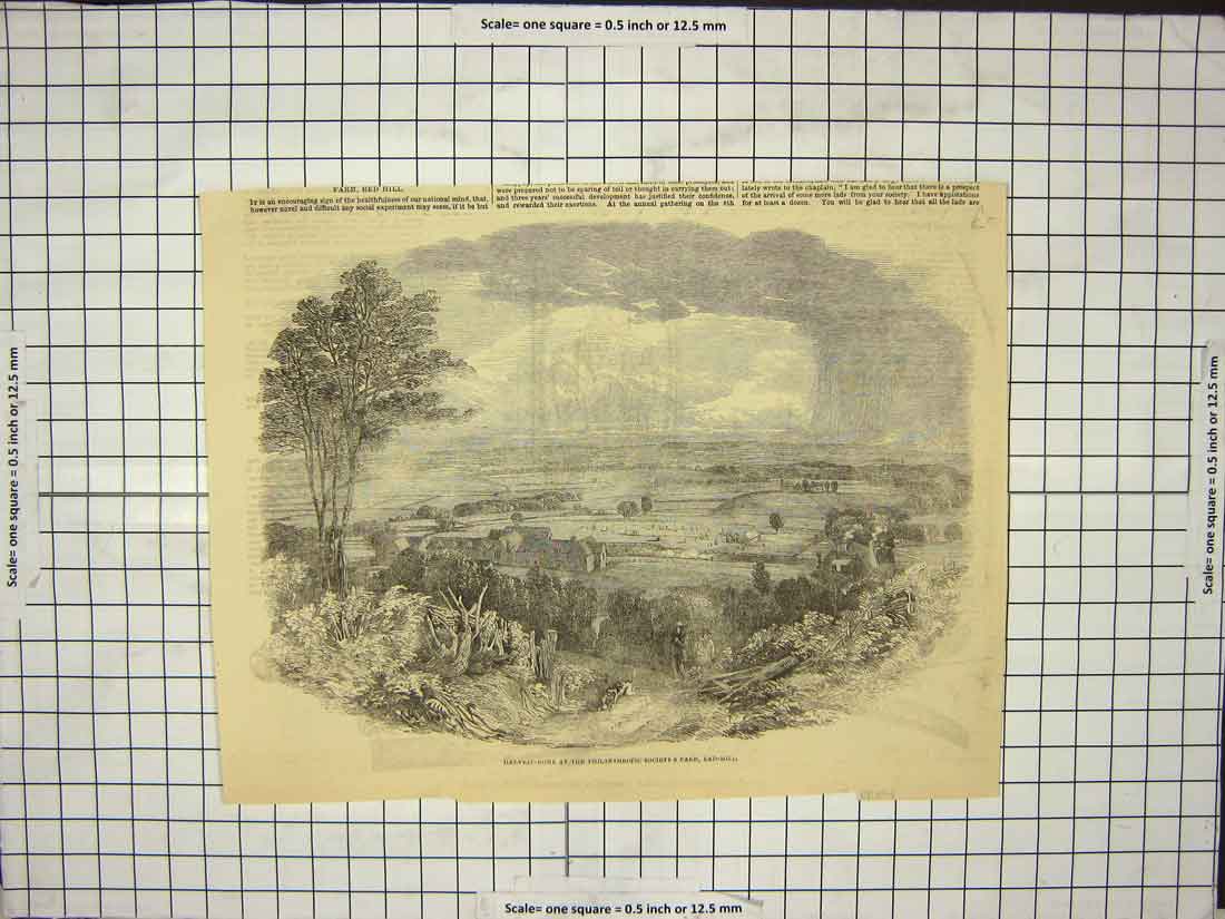 Original Old Antique Print Home At Philanthropic Society'S Farm