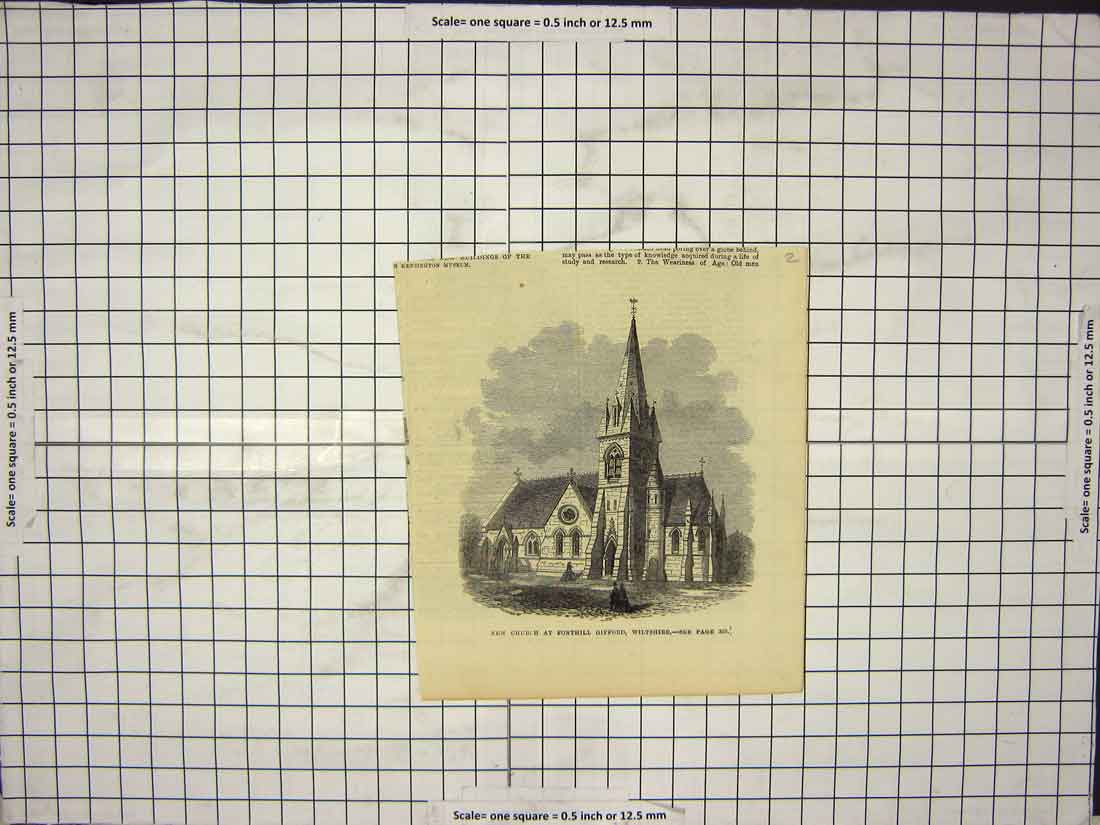 Original Old Antique Print New Church Fonthill Gifford Wiltshire