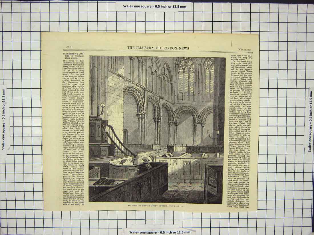 Original Old Antique Print Interior Romsey Abbey Church English