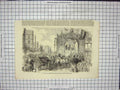 Original Old Antique Print Entering Windsor Castle Welcome Gathering