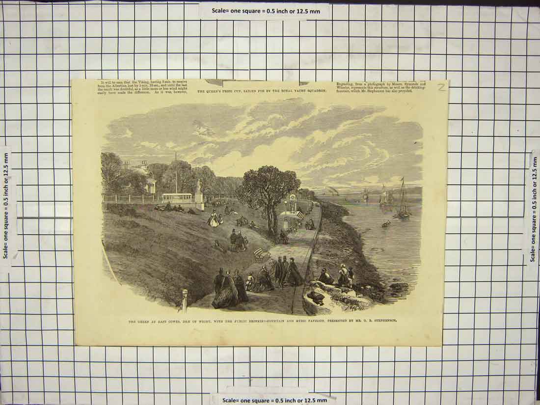 Original Old Antique Print Isle Wight Public Path Drinking Fountain