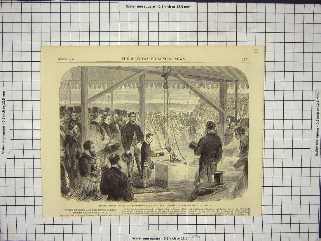 Original Old Antique Print Prince LepFoundation Stone Hants 18th Century