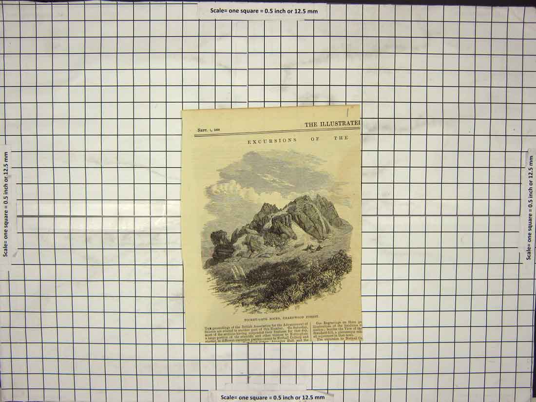 Original Old Antique Print Pocket-Gate Rocks Charnwood Forest 18th Century