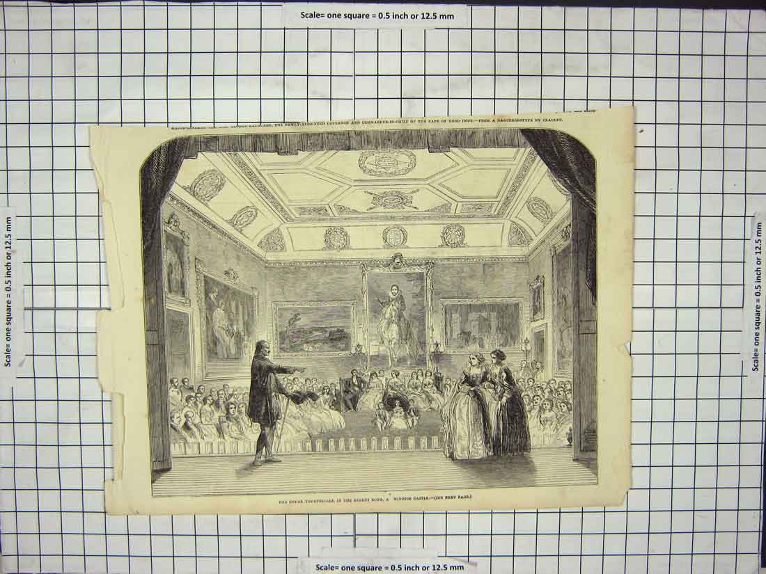 Original Old Antique Print Royal Theatricals Windsor Castle Play 19th Century