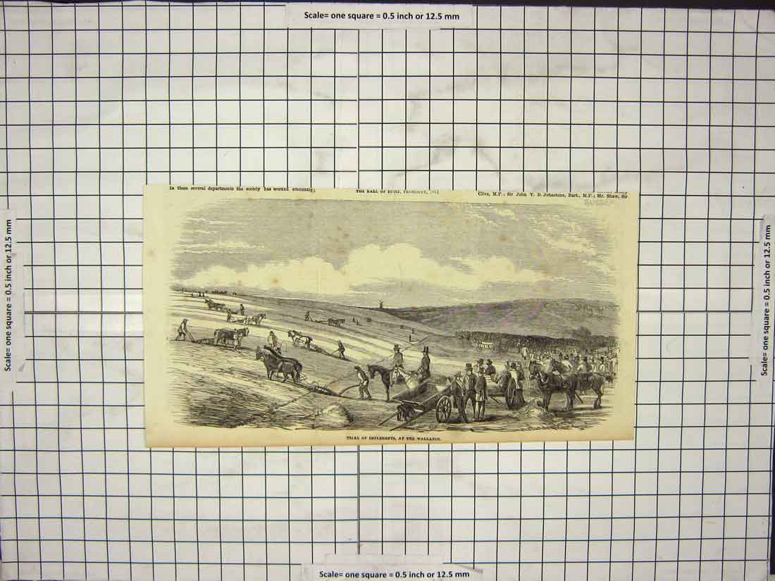 Original Old Antique Print Trail Implements Wallands Horses Farmers Victorian