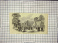Original Old Antique Print Horticultural Fete Dowing College Flags Victorian