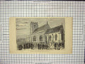 Original Old Antique Print Trumpington Church Cambridge Funeral 20th Century
