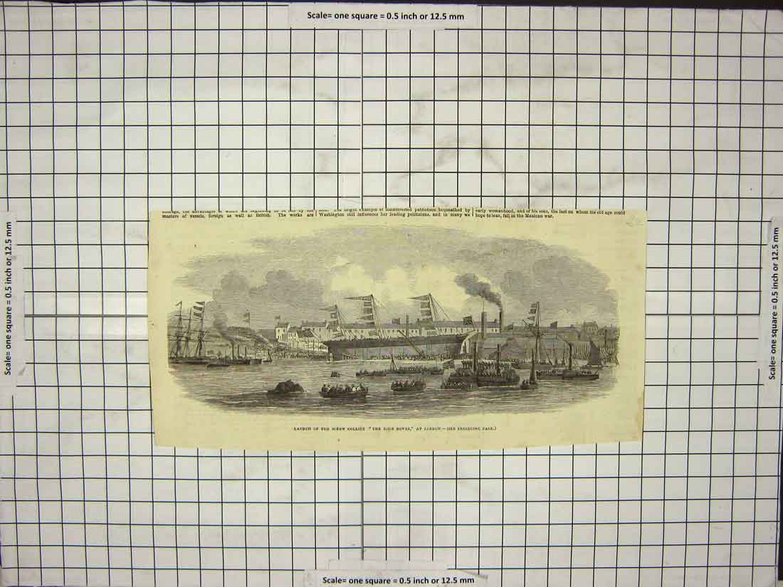 Original Old Antique Print Launch Screw Collier At Jarrow Boats 20th Century
