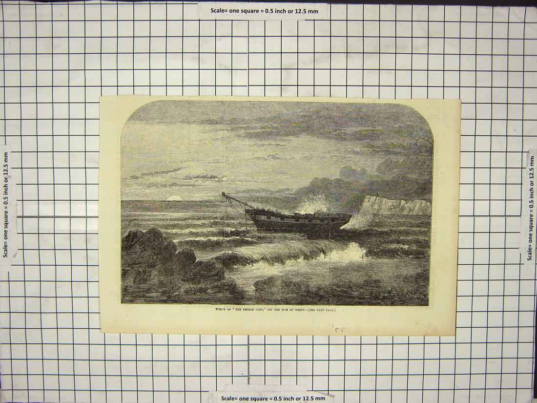 Original Old Antique Print Wreck Off Isle Wight George Lord