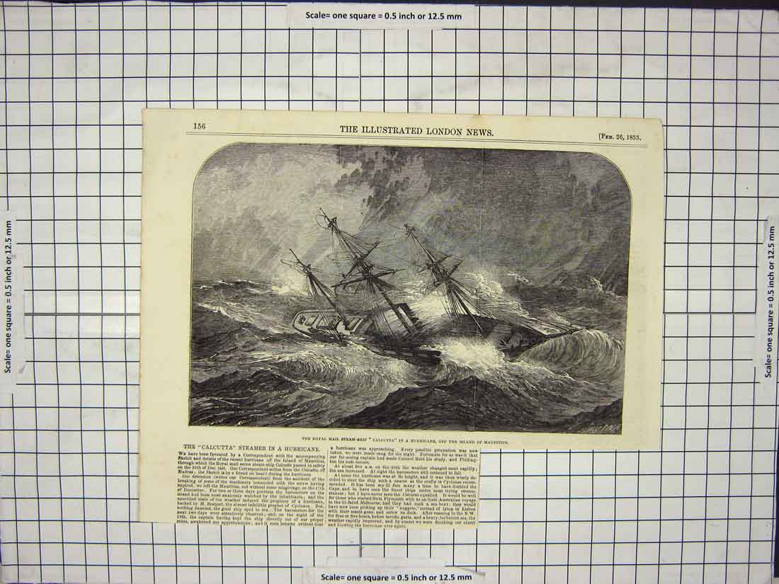 Original Old Antique Print Royal Mail Steamship Hurricane Waves