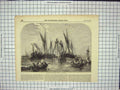 Original Old Antique Print Raising Barque Samuel In The Thames Boats