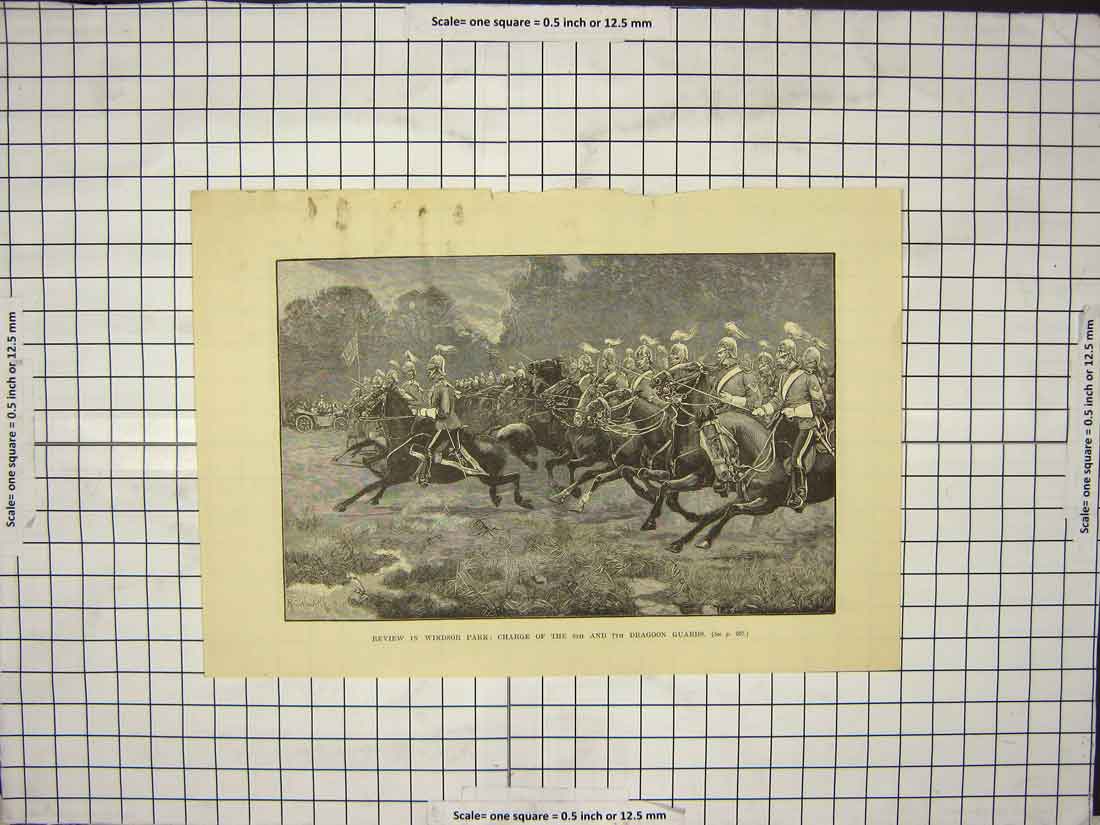 Original Old Antique Print Windsor Castle 5Th 7Th Dragoon Gaurds