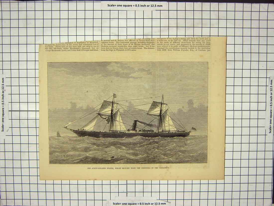 Original Old Antique Print Steam Boat Nyanza Survivors Cospatrick