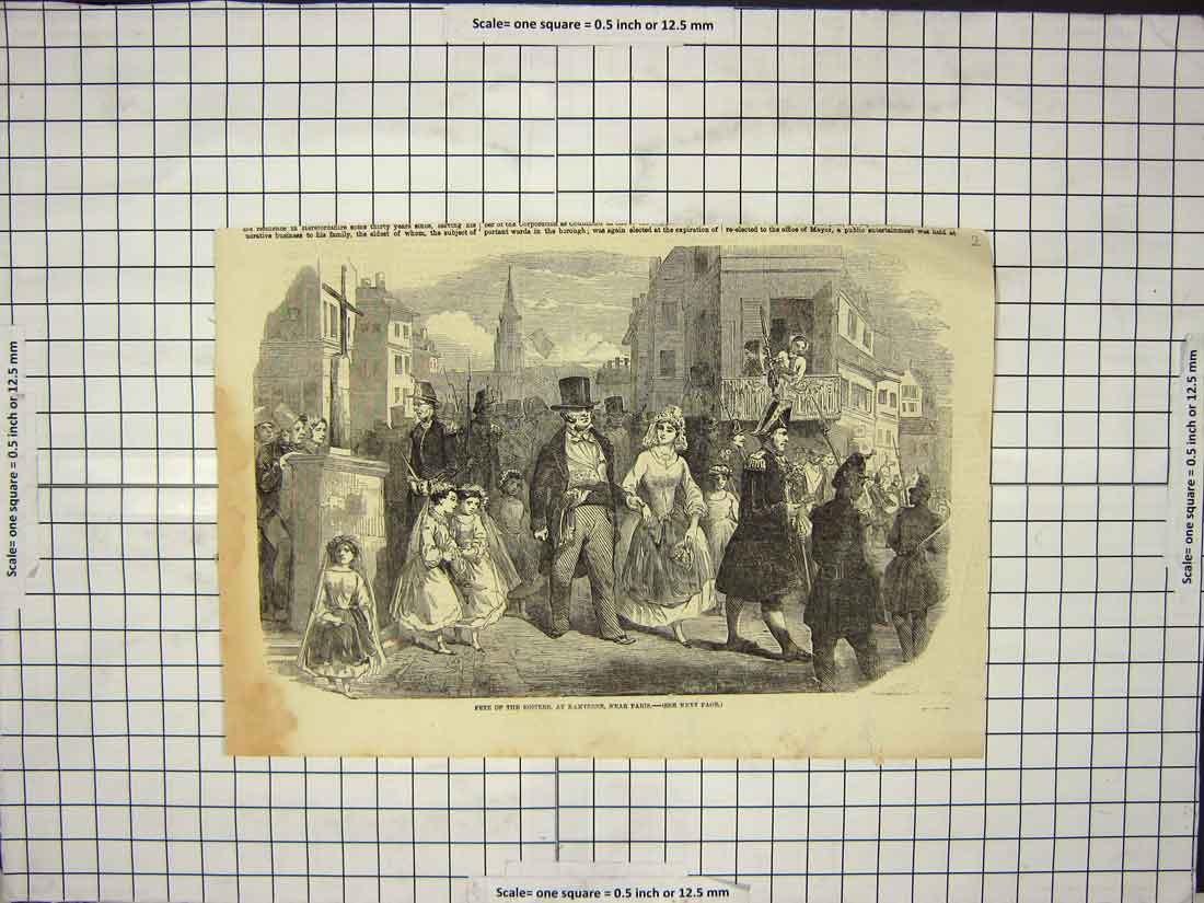 Original Old Antique Print Rosiere Nanterre Paris Damaged