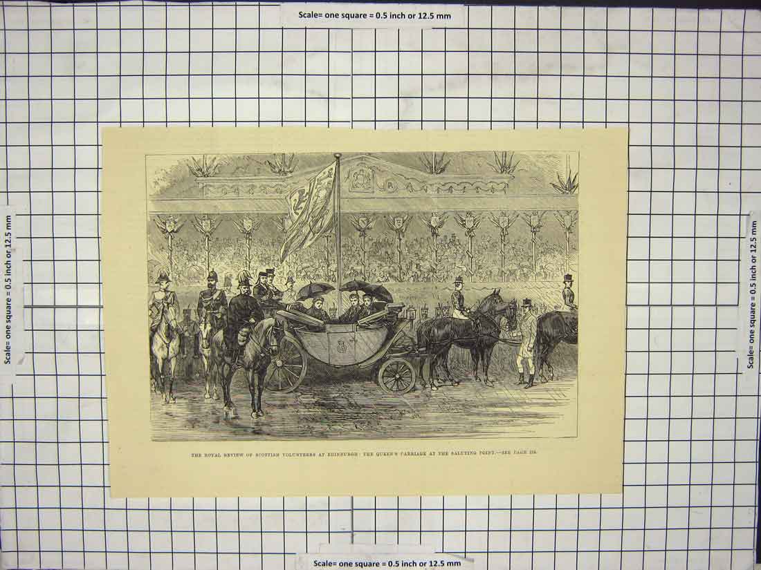 Original Old Antique Print Scottish Volunteers Edinburgh Queens Carriage