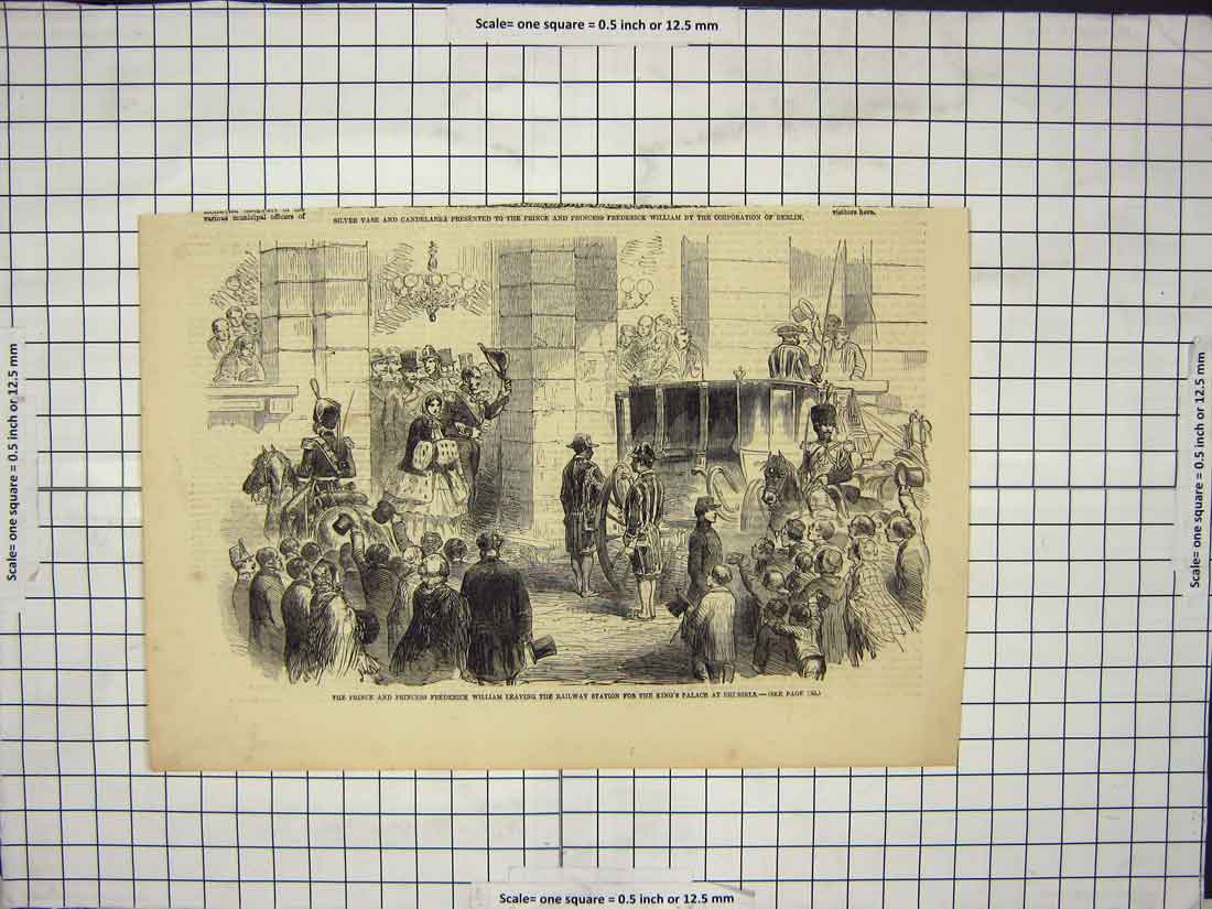 Original Old Antique Print Prince Princess Leaving Railway Station