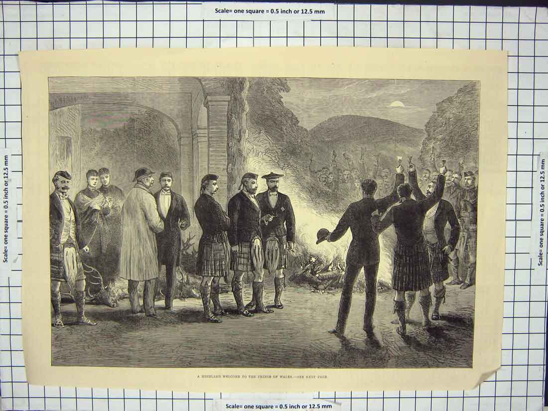 Original Old Antique Print Highland Welcome Prince Wales