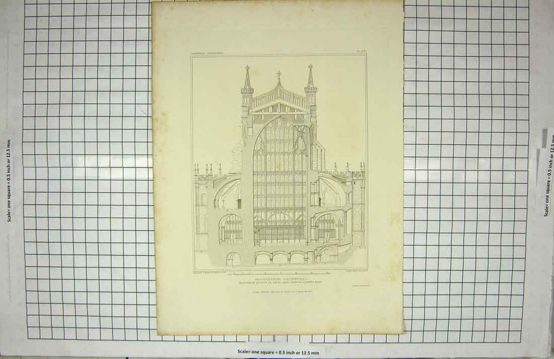Original Old Antique Print 1818 Gloucester Cathedral Architecture Keux Ansted