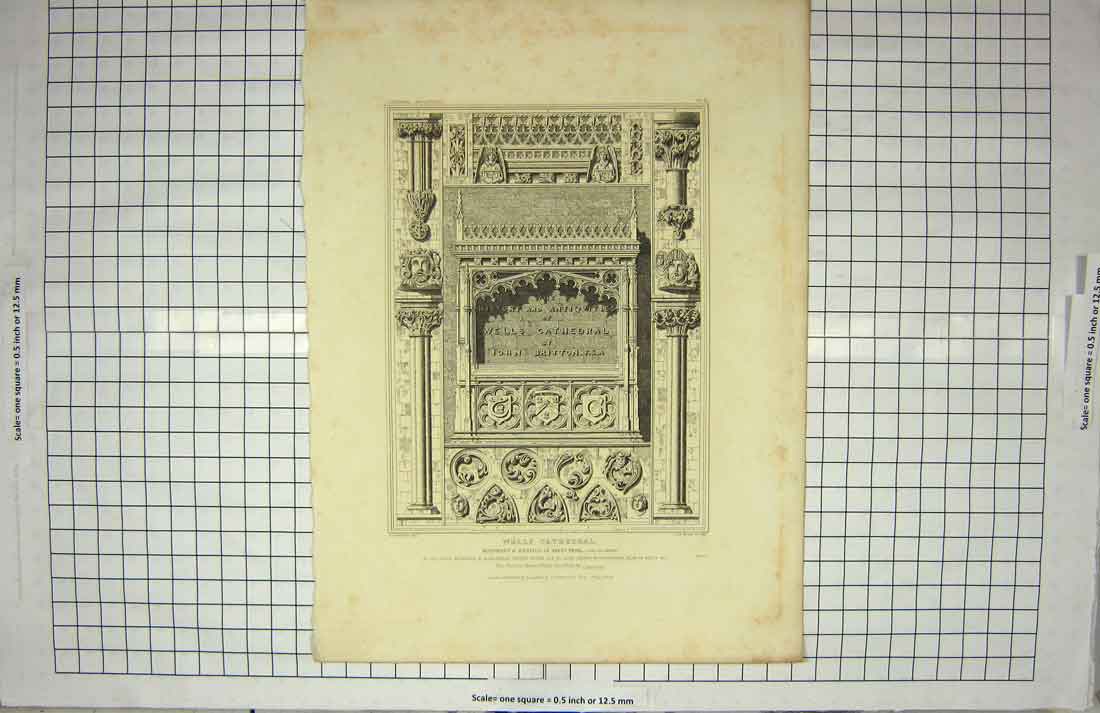 Old Antique Print 1823 Wells Cathedral Monument Dean Wells Britton Keux 19th