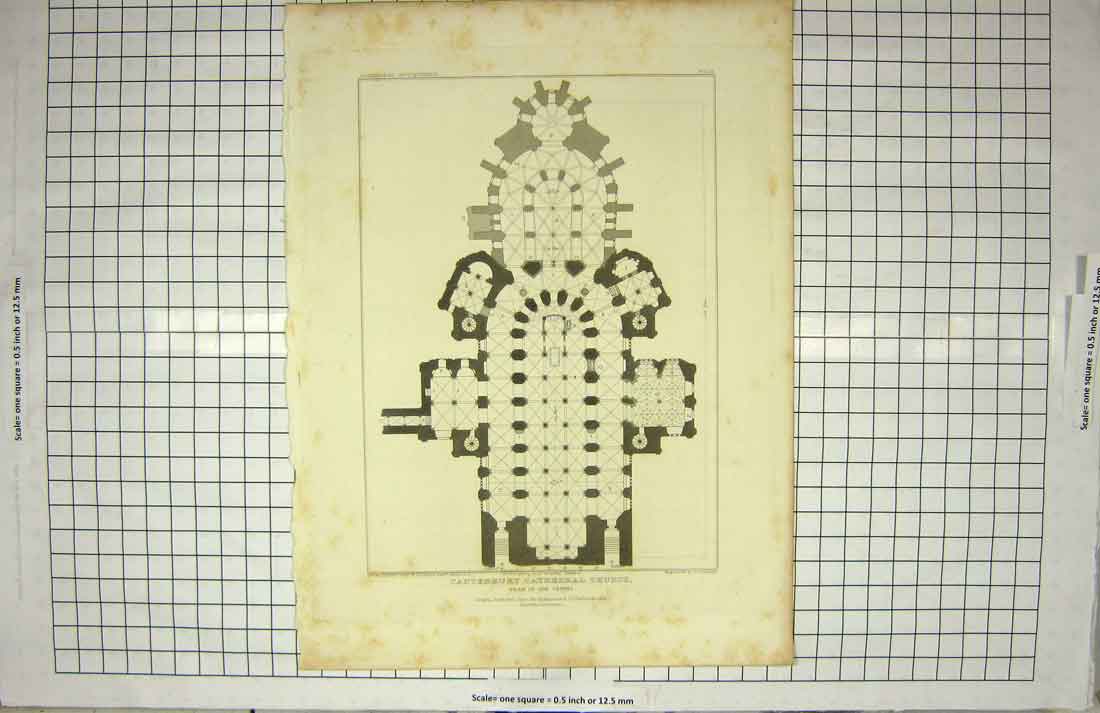 Original Old Antique Print 1821 Canterbury Cathedral Church Plan Crypts Gladwin